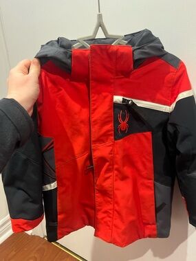 Spyder Red and Black Kids' Hooded Ski Jacket